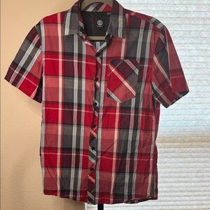 Element Red and Gray Plaid Casual Shirt Size M
